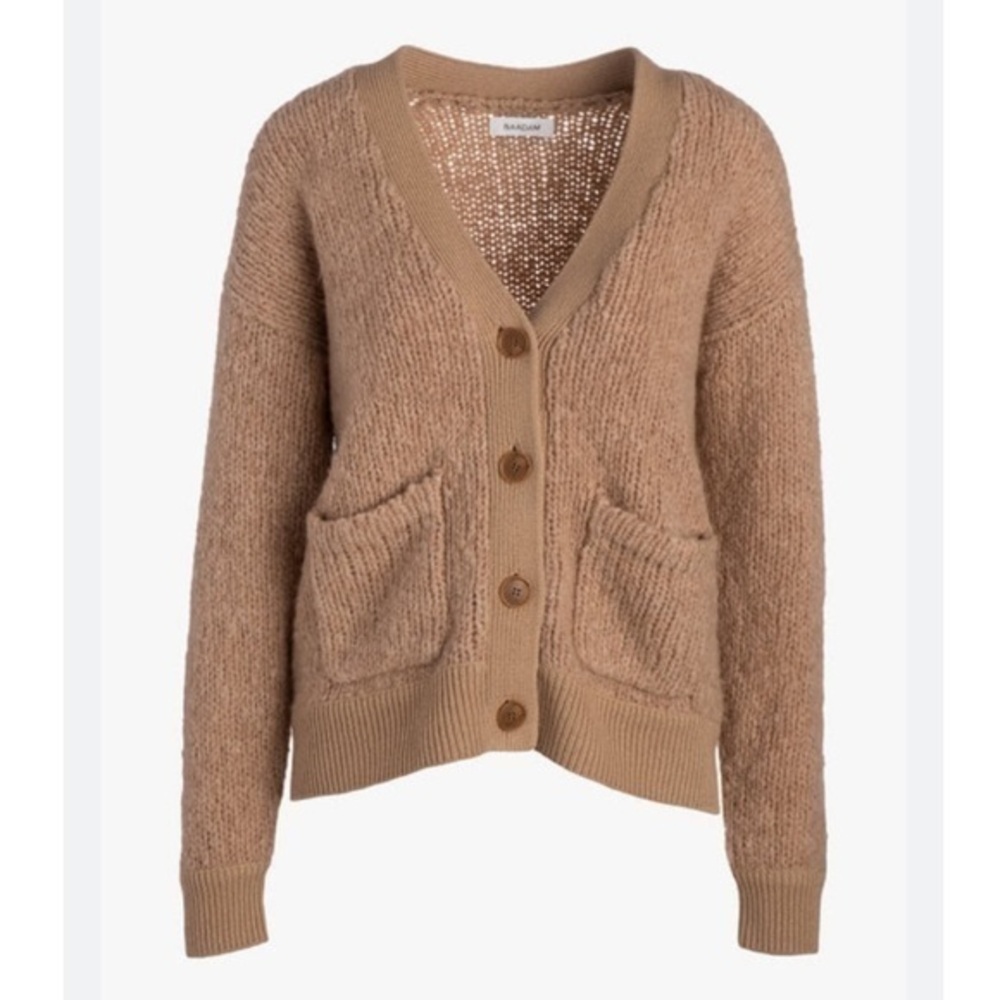 ✅ Naadam Cardigan Sweater Grandpa Button Down in Tan